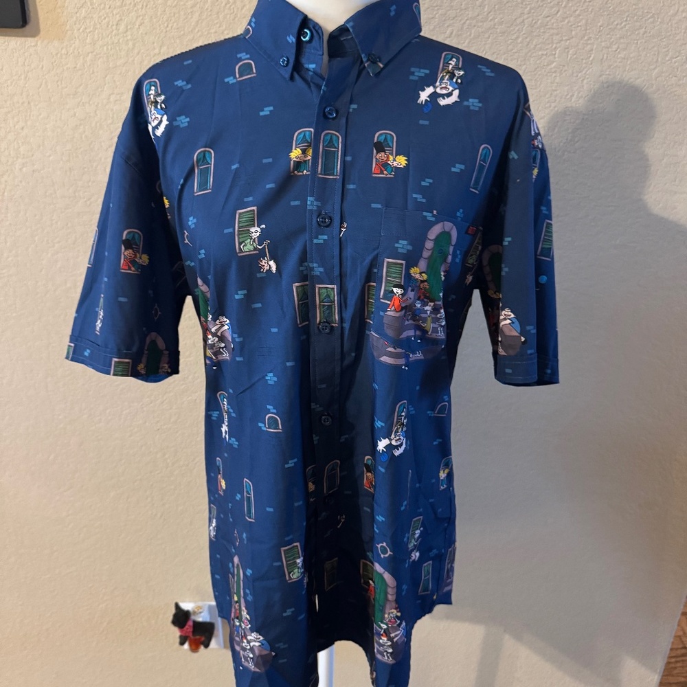 RSVLTS Hey Arnold Stoop Life Nickelodeon Button Up Shirt Blue 90's Size: L